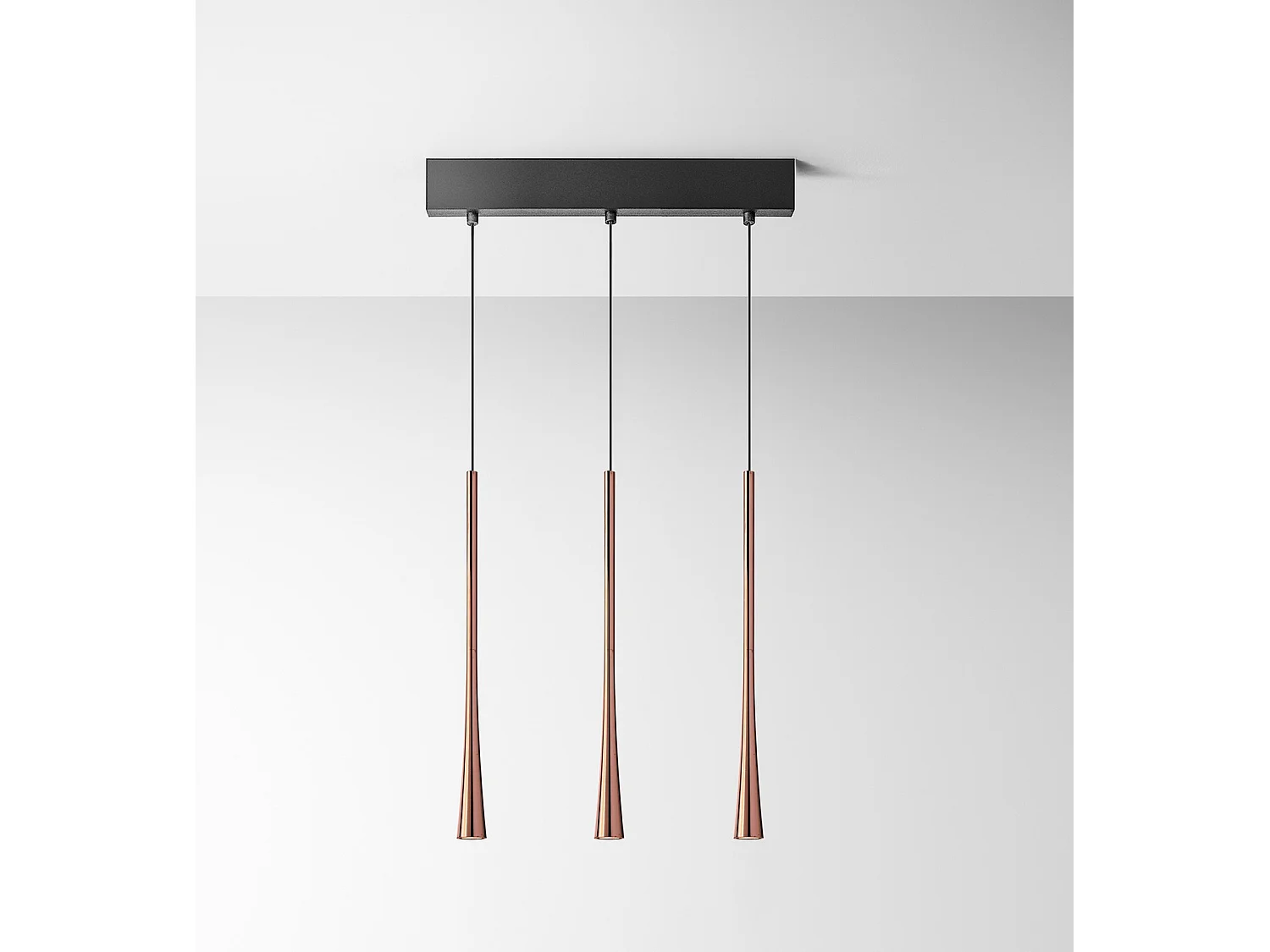 Dafne S/3P Multiple Linear Pendant Lamp 3 LED Lights 16.5W 3000K CRI>90 - Koper met zwarte plafondrozet - Gealuce