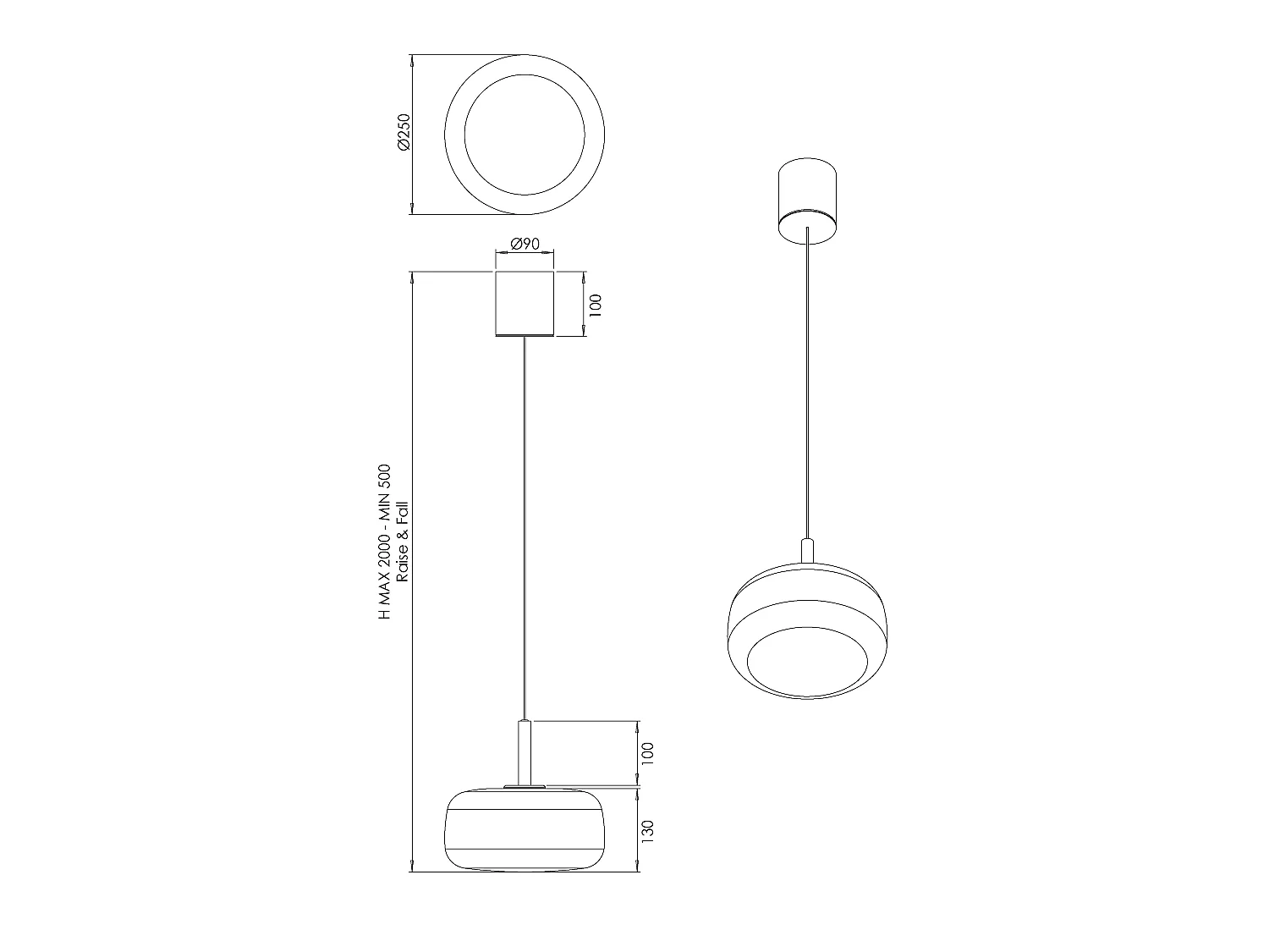 Devero 8W LED-hanglamp, Ø25cm, lichtgrijs verloop borosilicaatglas, dimbaar, kleurtemperatuur 2700K-3000K-4000K, IP20 - Devero collectie