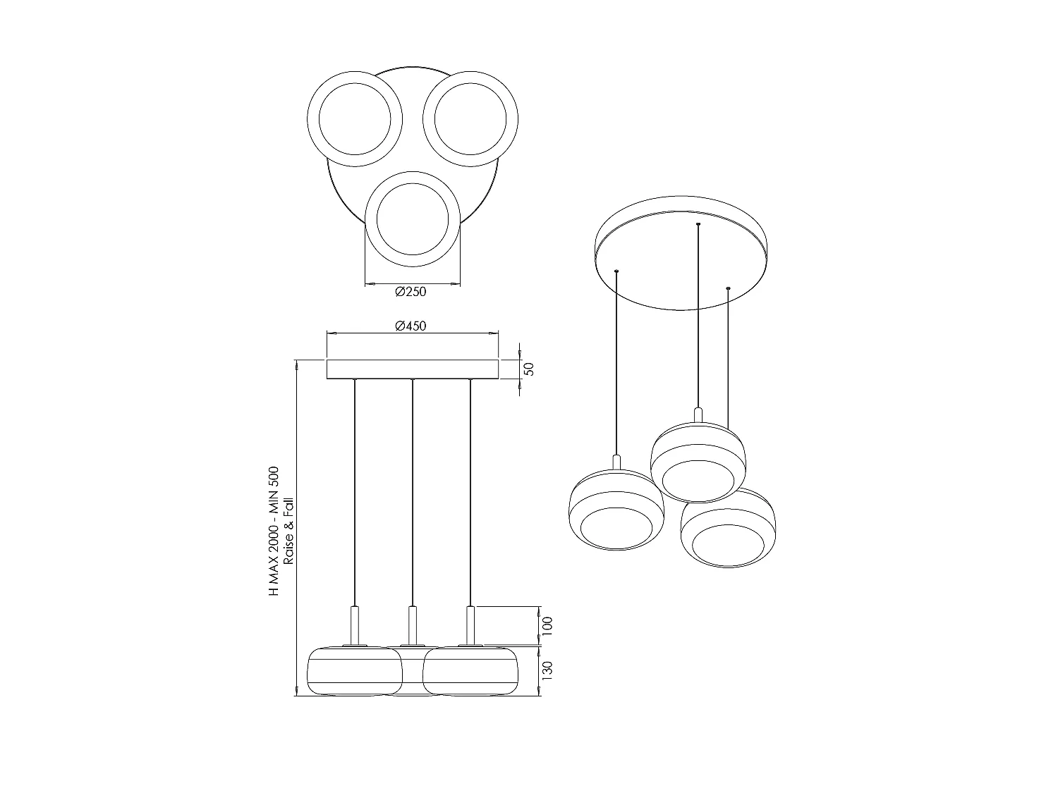 Devero LED-hanglamp Ø45cm 21W 2550lm CCT 2700K/3000K/4000K dimbaar, metalen en glazen structuur - Gradient lichtgrijs