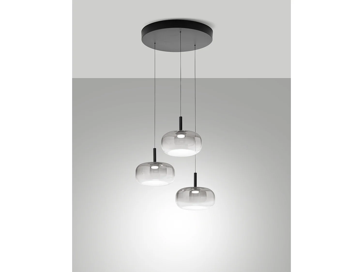 Devero LED-hanglamp Ø45cm 21W 2550lm CCT 2700K/3000K/4000K dimbaar, metalen en glazen structuur - Gradient lichtgrijs