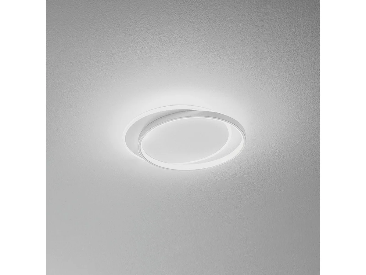 Christine P/P LED-plafondlamp, 40W 2600lm 3000K, wit satijn aluminium frame en opalen methacrylaat diffuser - Gea Luce