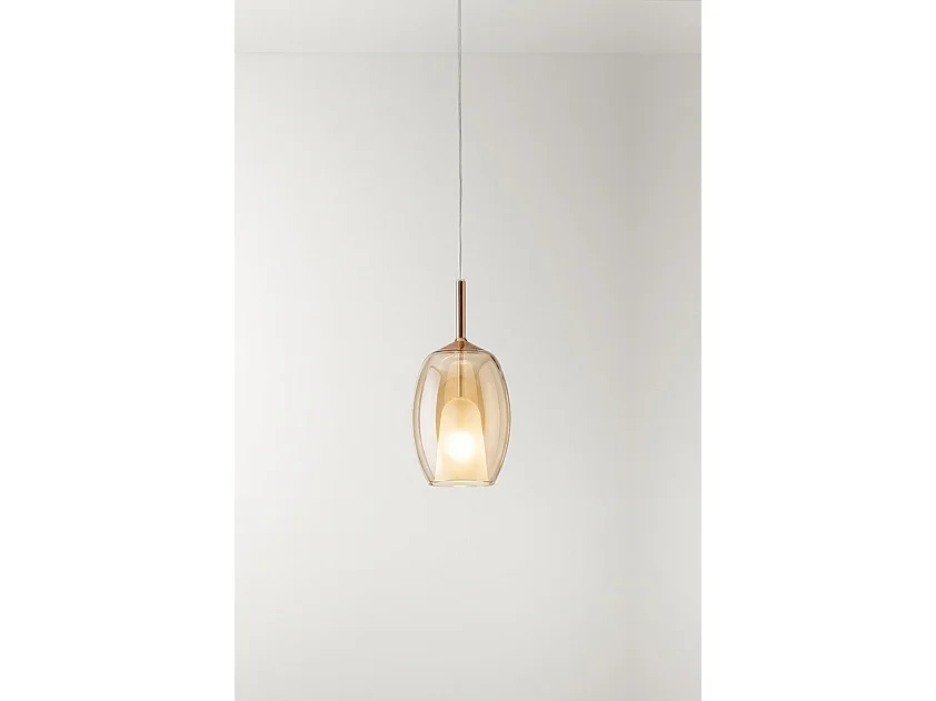 Clear amber borosilicate glass pendant lamp with E27 wiring included, diameter 17 cm, height 36.5 cm, cable 300 cm - Perenz