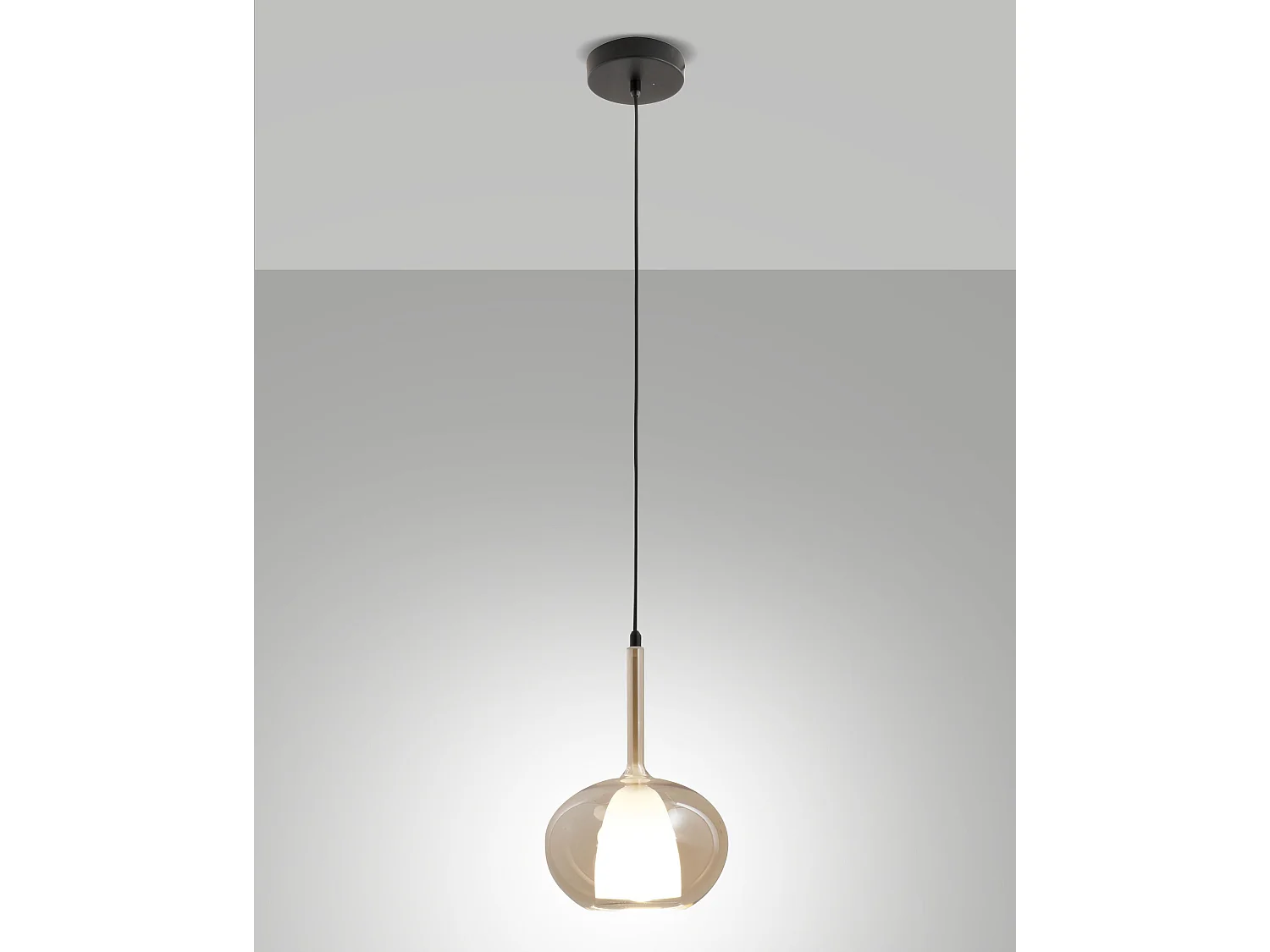 Edolo hanglamp Ø22cm van amberkleurig borosilicaatglas en metaal, E27 fitting 40W, klasse 1, modern design - Edolo lijn