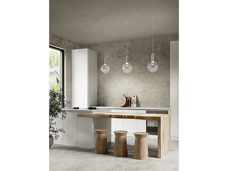 LED Pendant Lamp Series 8310 Transparent Glass, Polished Chrome Structure, 5W 3000K, Diameter 20 cm, 200 cm Cable IP20 - Perenz