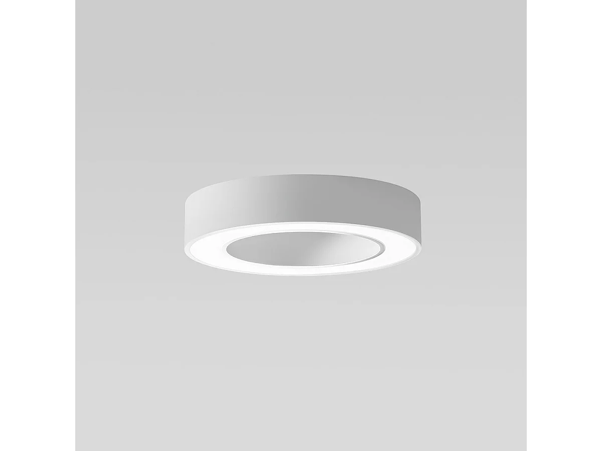 FLOR P/P Deckenleuchte – 30 W integrierte LED, 3000 K, dimmbar, Phasenanschnitt, weiß satiniertes Aluminium, Methacrylat-Diffusor – Gealuce