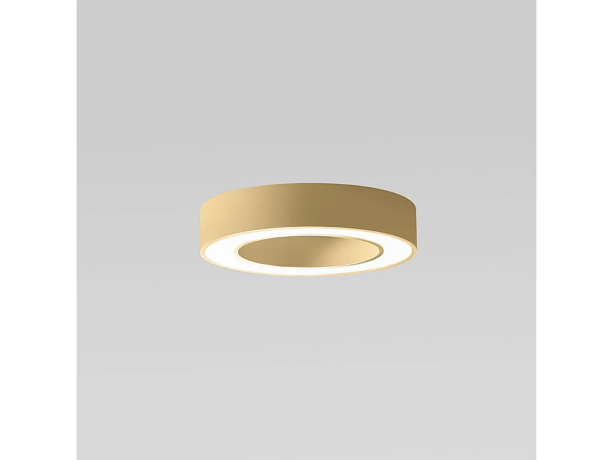FLOR P/P Deckenleuchte – 30 W integrierte LED, 3000 K, Phasenanschnittdimmbar, gebürstetes Goldaluminium, Methacrylat-Diffusor – Gealuce