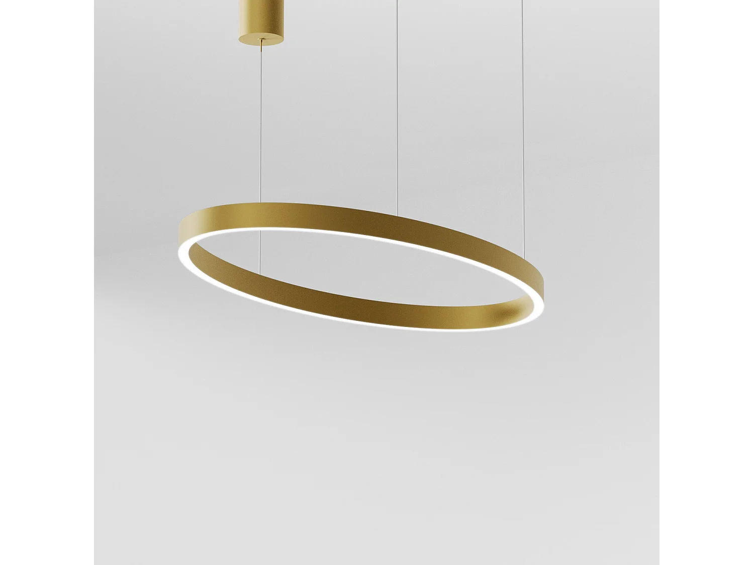 CRISEIDE S/1P Ovale Pendelleuchte – 30W+30W LED, 3000K, dimmbar, gebürstetes Gold, Aluminiumrahmen, Silikondiffusor – Gealuce