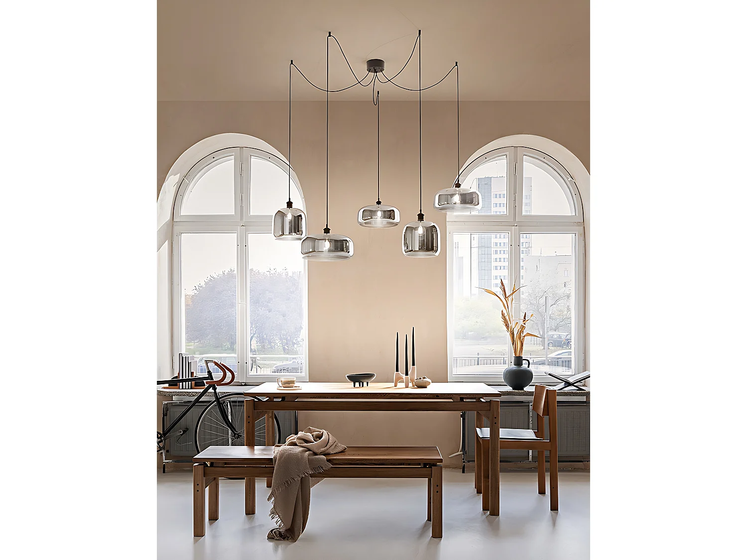 Smoked Mirrored Blown Glass Pendant Lamp, Diameter 33 cm, E27 Socket, Modern and Elegant Design for Interiors - Perenz
