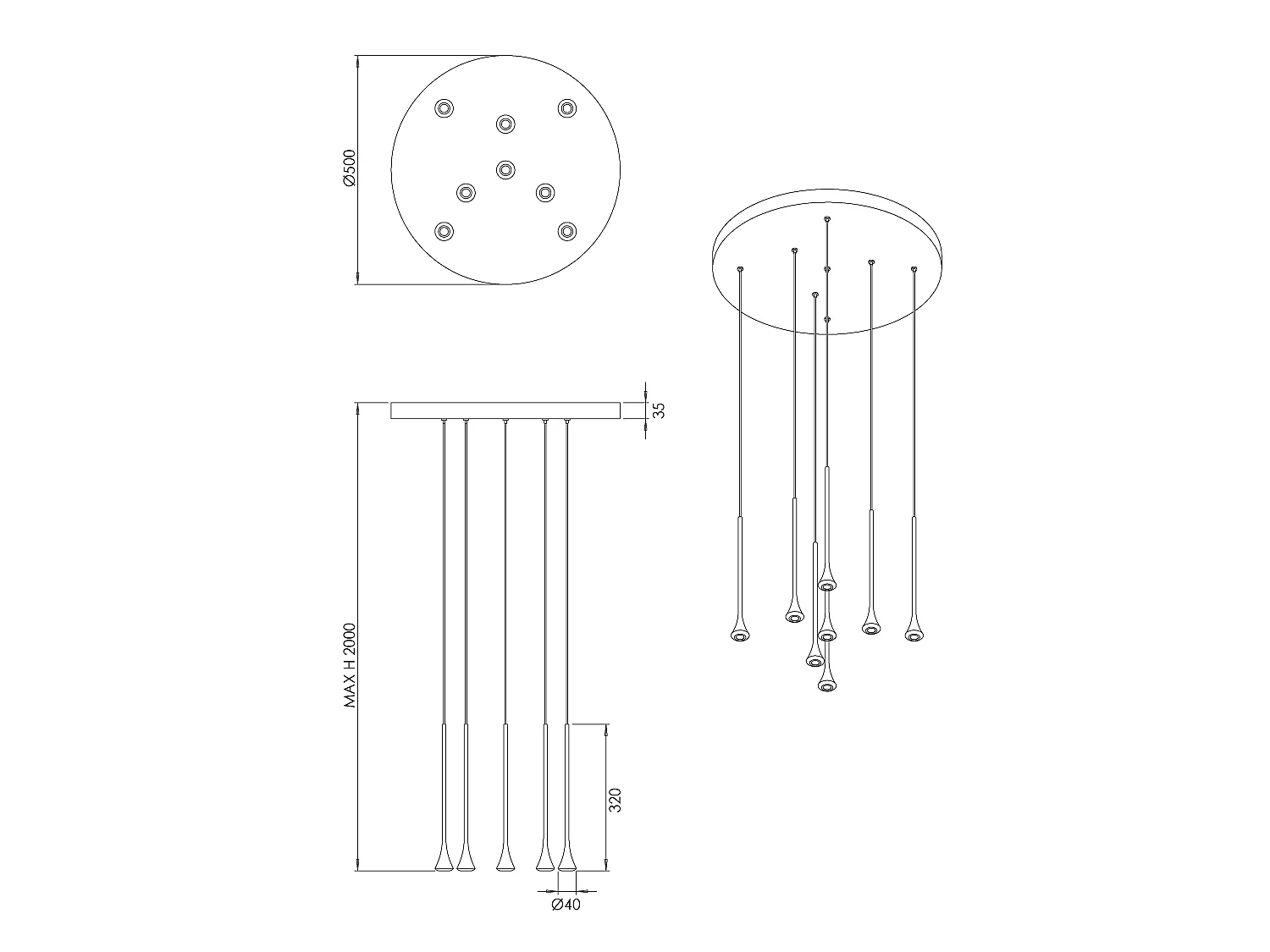 Susa hanglamp Ø500mm LED 40W 3540lm 3000K dimbaar in zwart metaal en messing - elegante structuur IP20 klasse 1