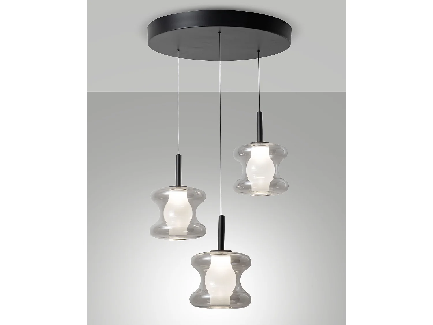 Frua hanglamp Ø450mm grijs, geïntegreerde LED 21W 2550lm, kleurtemperatuurschakelaar 2700K-3000K-4000K, metaal en borosilicaatglas, IP20 - Frua