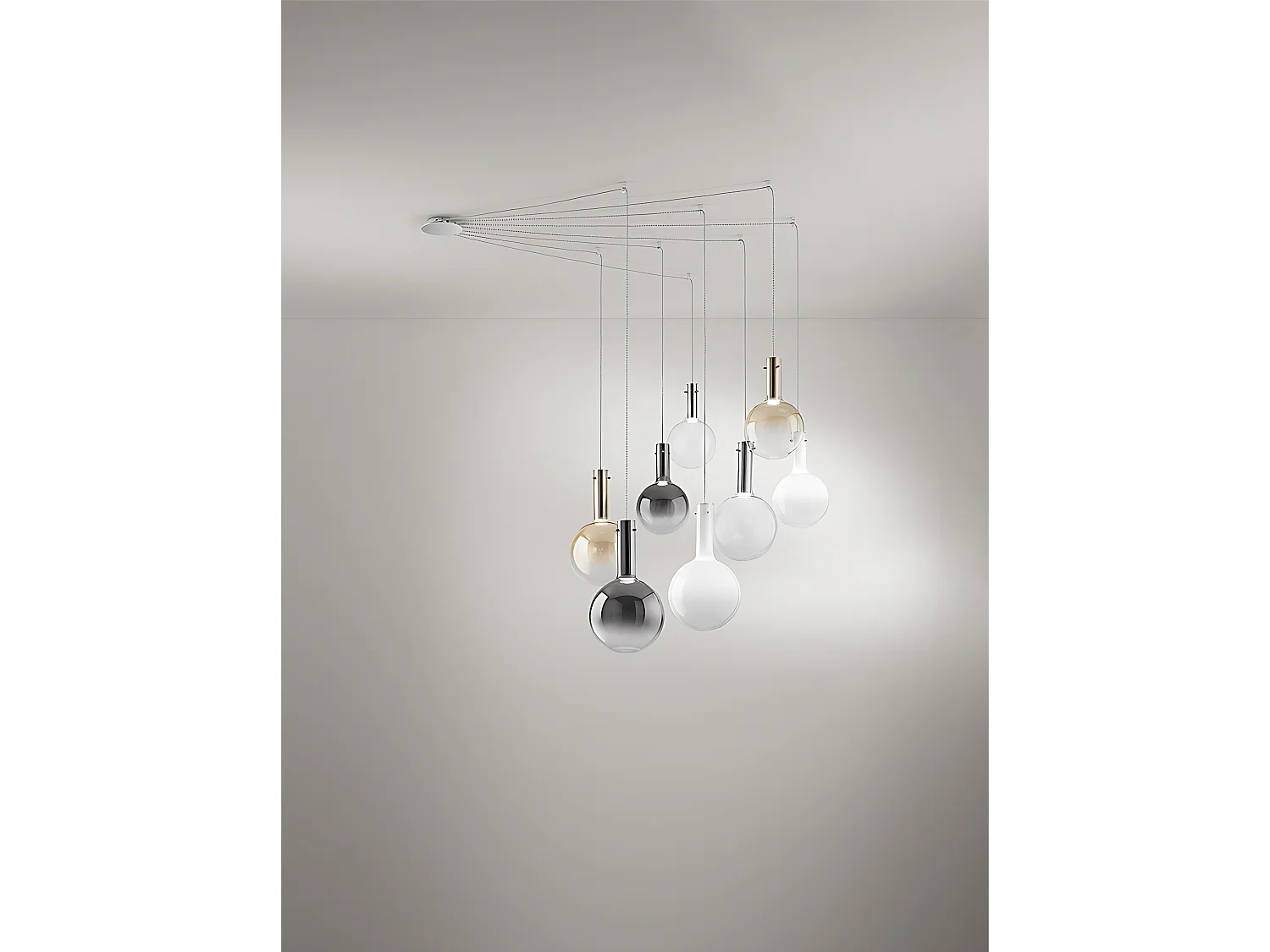 7W LED Pendant Lamp in Amber Borosilicate Glass, Chrome Frame, Warm Light 3000K, Size 25x43 cm - Perenz