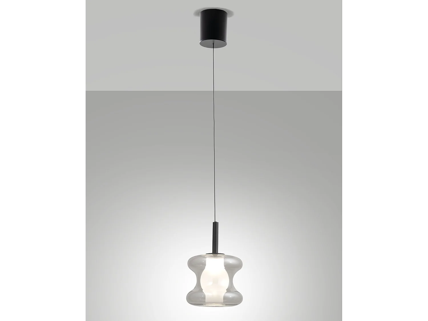 Frua hanglamp van metaal en transparant grijs borosilicaatglas, geïntegreerde 8W LED, kleurtemperatuur 2700K-3000K-4000K, stapsgewijs dimbaar - Frua