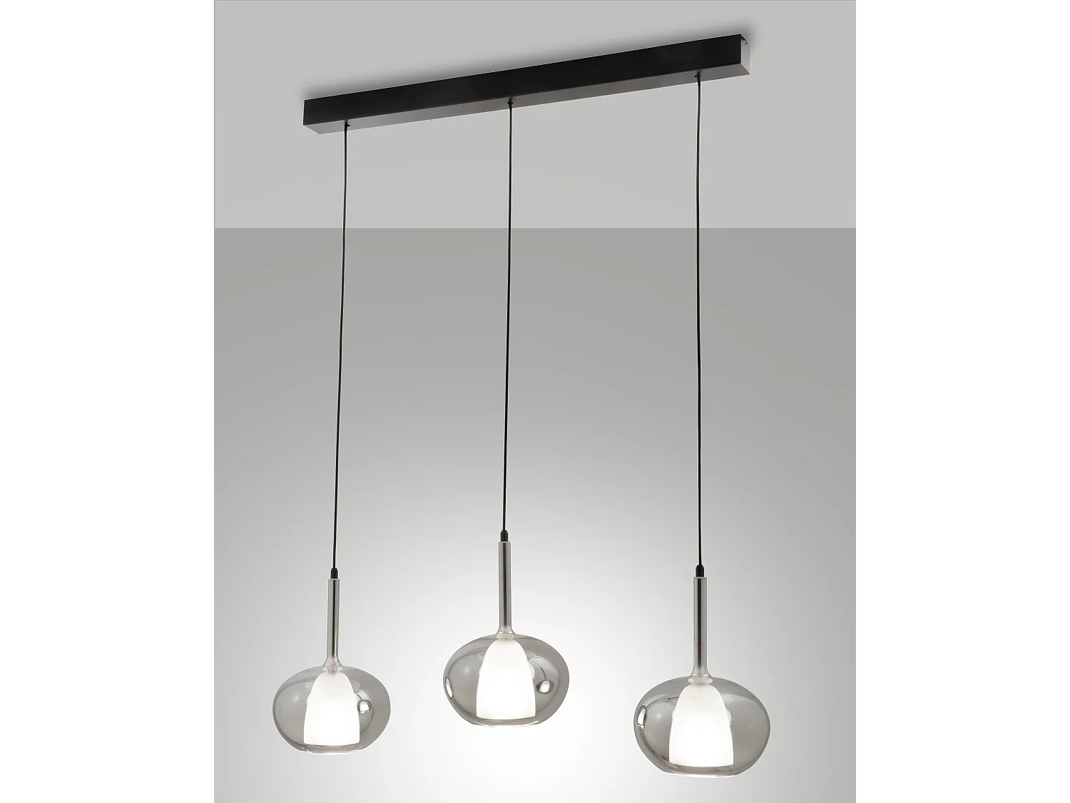 Edolo hanglamp van metaal en gerookt borosilicaatglas, 3x E27 40W, IP20, elegant design voor interieurs - Edolo