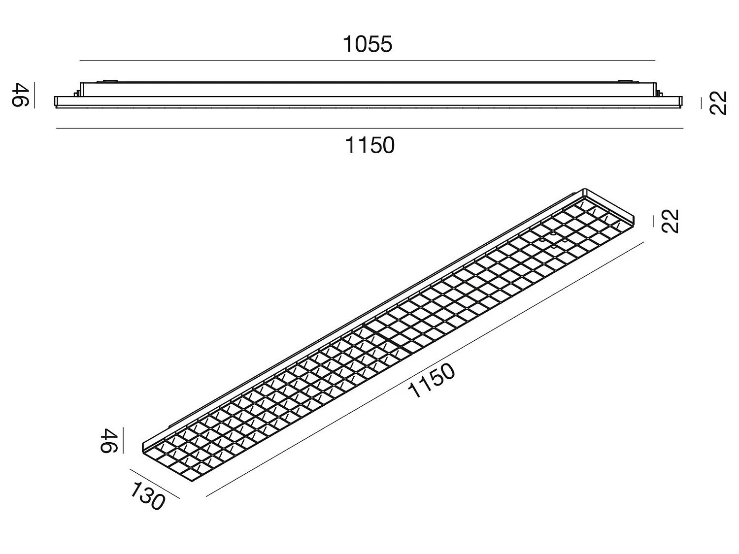 Luminária de LED para escritório, de teto ou suspensa, branca fosca, difusor preto, UGR <19, 28W - 40W com opção de emissão de luz dupla - Gealuce