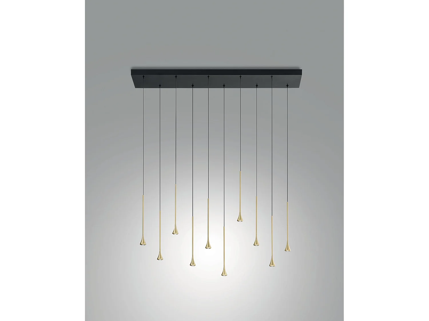 Susa LED-hanglamp 10x 5W 4650lm 3000K dimbaar in zwart metaal/satijn messing, IP20, in hoogte verstelbaar - Susa