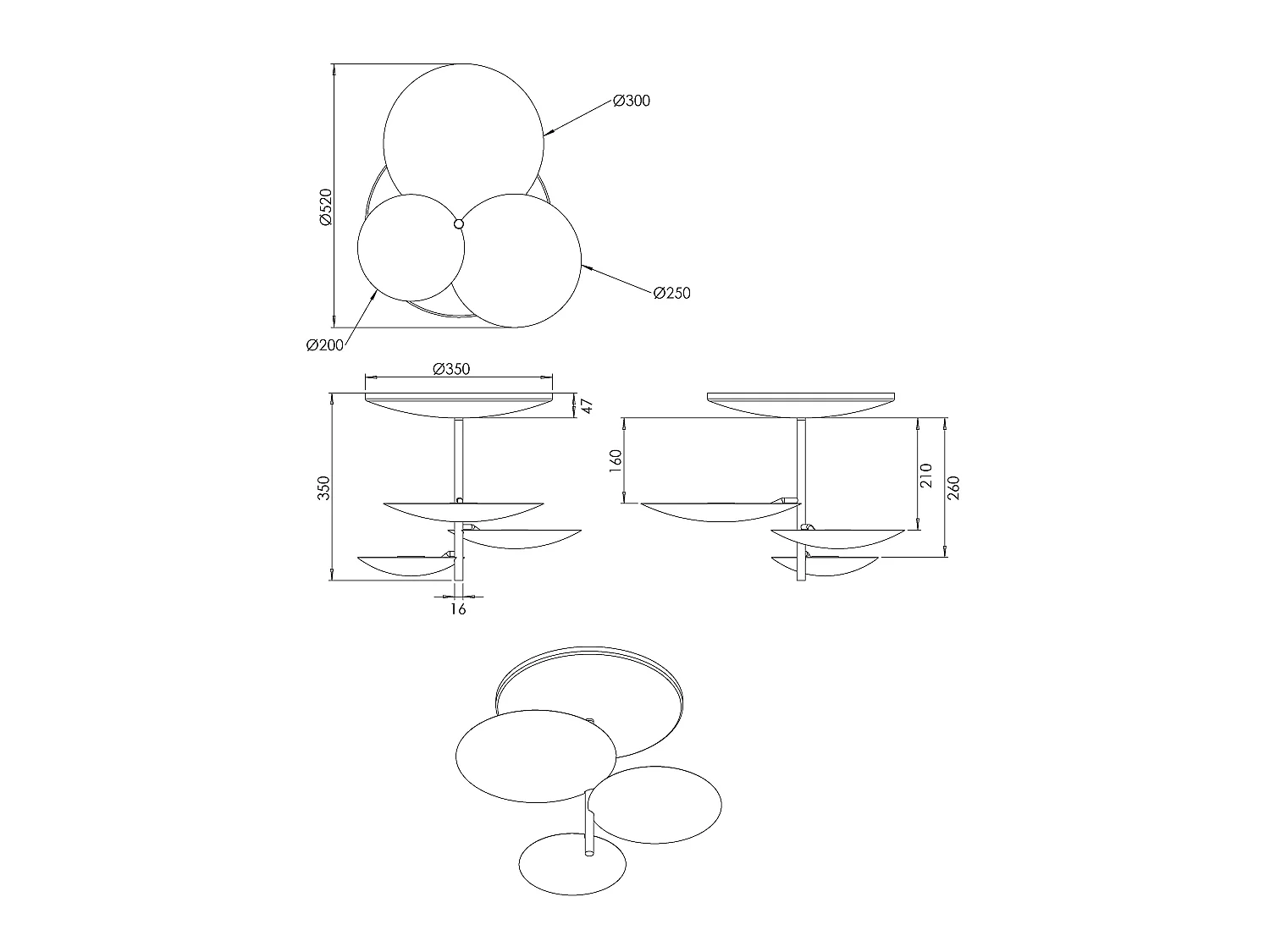 Simplon LED-plafondlamp 3x15,5W geïntegreerd 5180 lm 3000K dimbaar, faseafsnijding, metalen frame, IP20, klasse 1 - wit