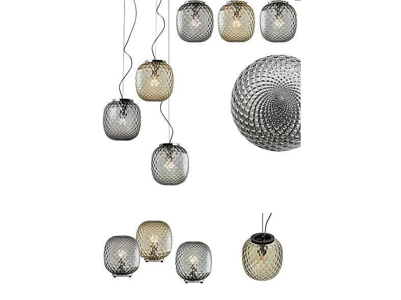 Plafonnier Oban Chromé Avec Verre Soufflé Balloton Effet Bronze - Plafonnier E27 75W - Groupe Rossini