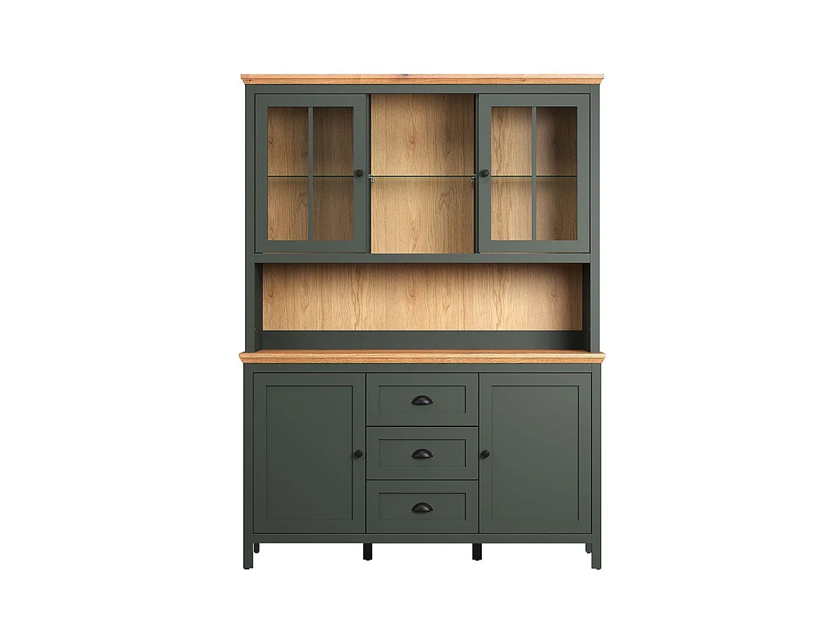Vaisselier avec éclairage LED inclus, 4 portes, 3 tiroirs et 2 niches H198 cm - Stanton