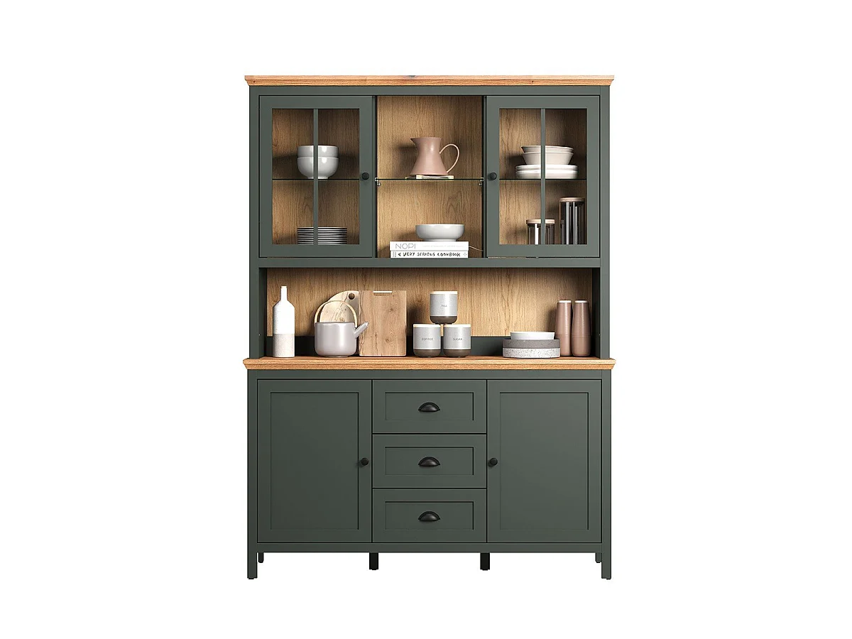 Vaisselier avec éclairage LED inclus, 4 portes, 3 tiroirs et 2 niches H198 cm - Stanton