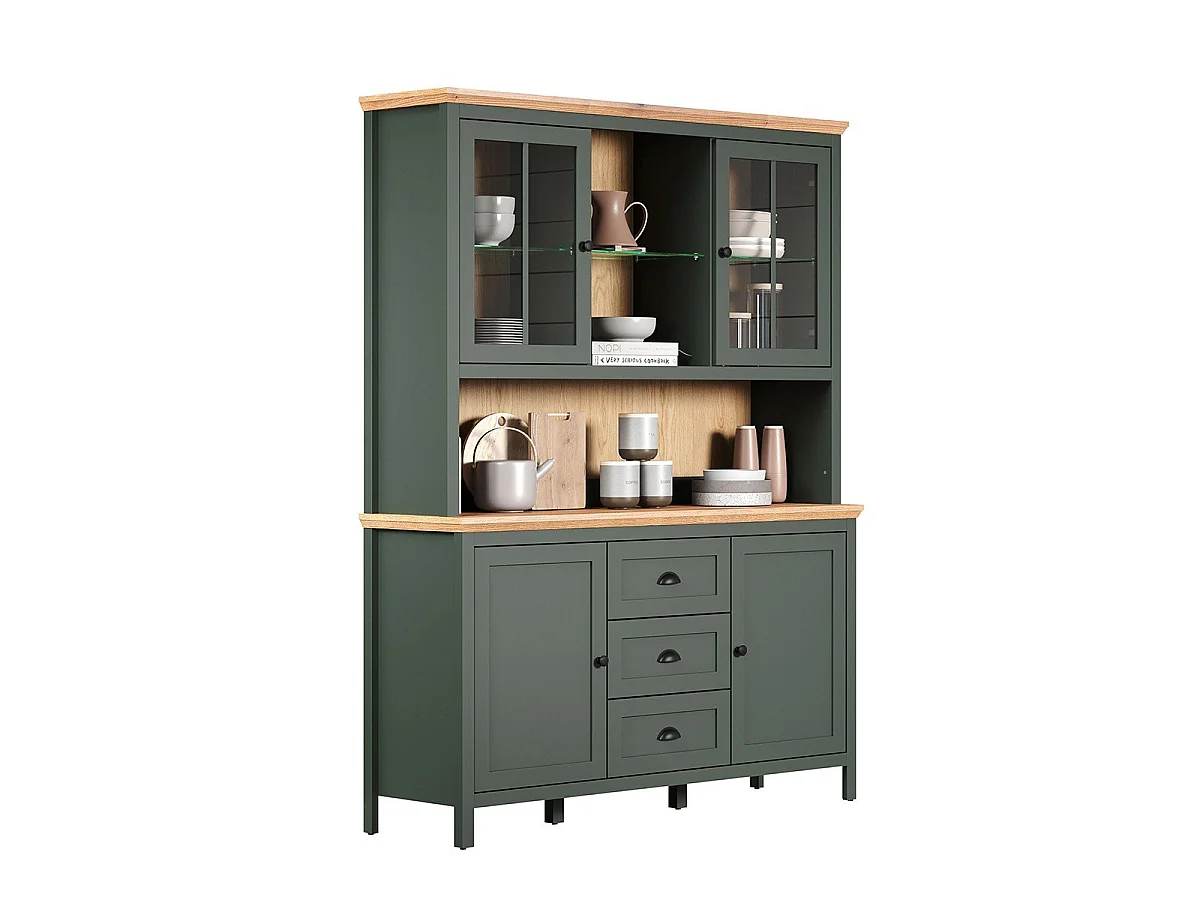 Vaisselier avec éclairage LED inclus, 4 portes, 3 tiroirs et 2 niches H198 cm - Stanton