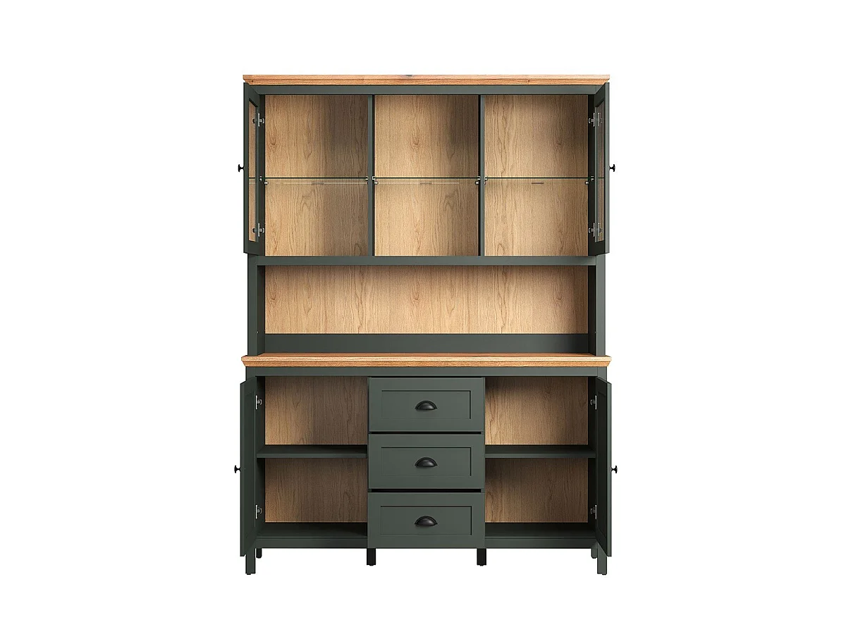 Vaisselier avec éclairage LED inclus, 4 portes, 3 tiroirs et 2 niches H198 cm - Stanton