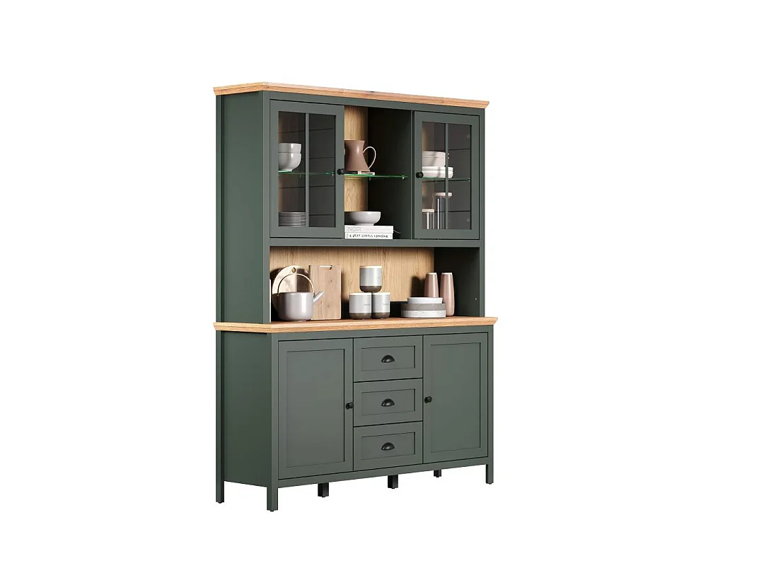 Vaisselier avec éclairage LED inclus, 4 portes, 3 tiroirs et 2 niches H198 cm - Stanton