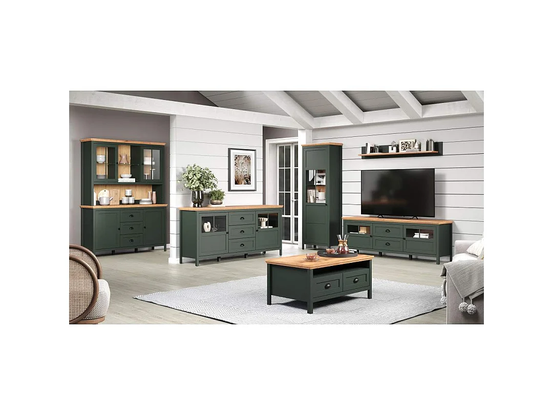 Vaisselier avec éclairage LED inclus, 4 portes, 3 tiroirs et 2 niches H198 cm - Stanton