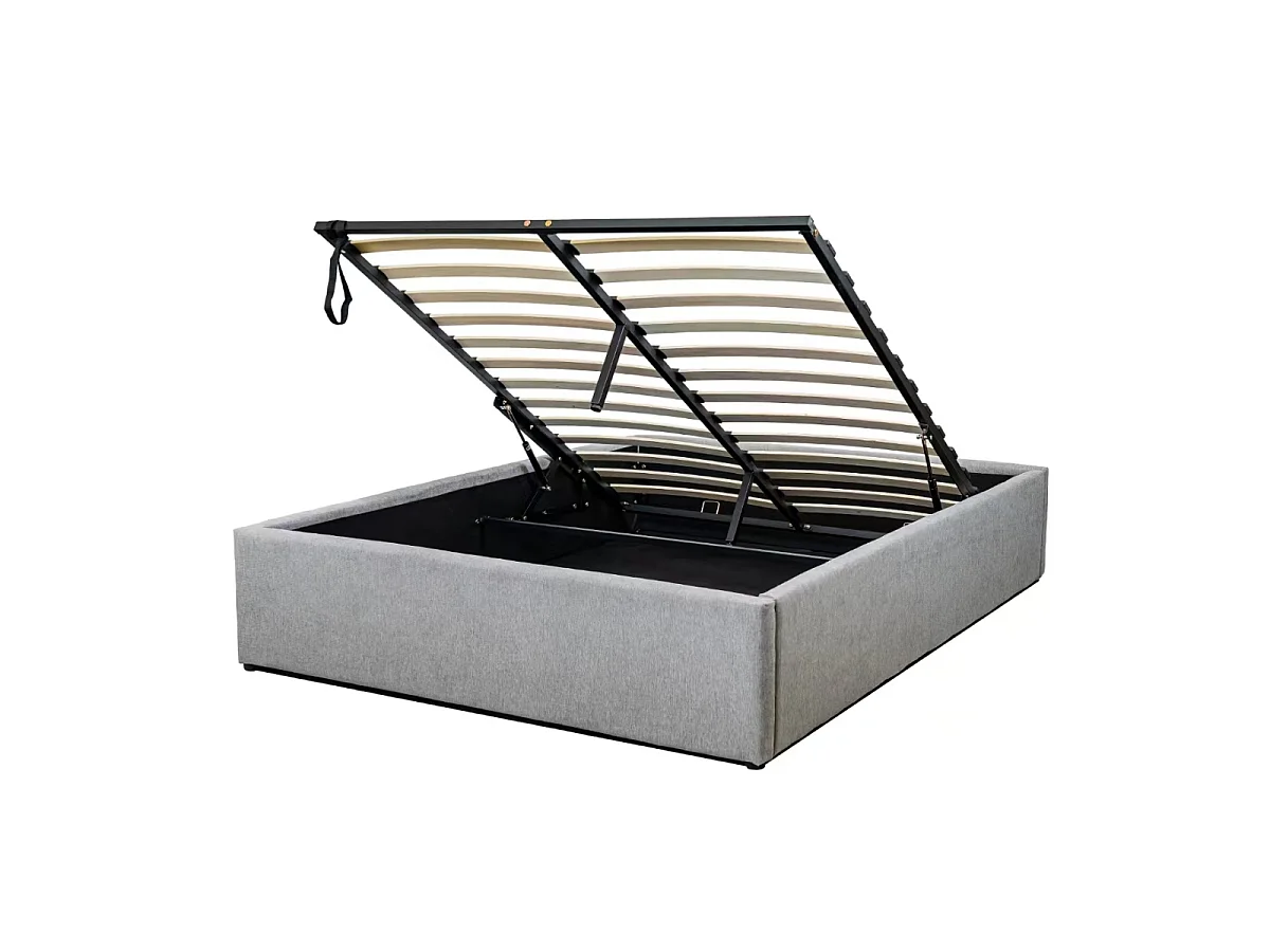 Lit coffre 140x190 cm en tissu gris - ALBA