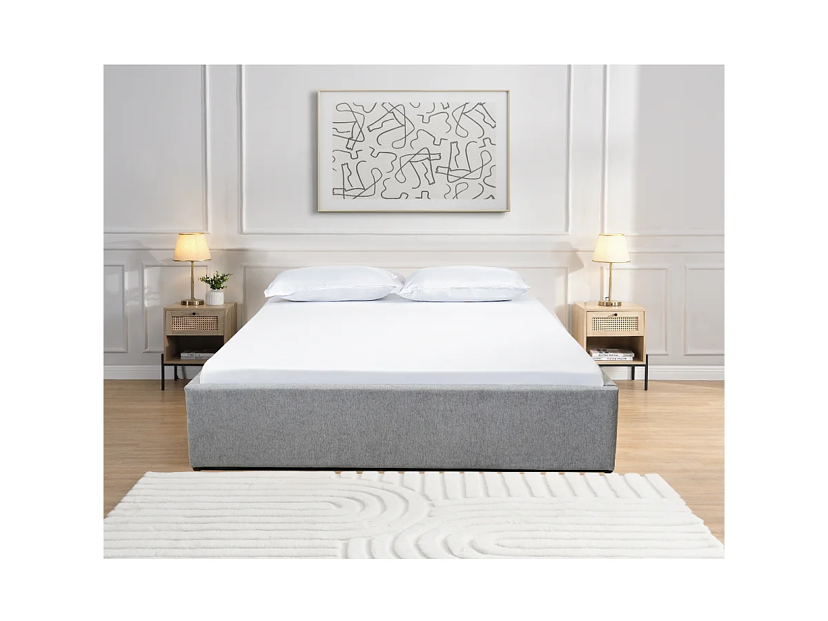 Lit coffre 140x190 cm en tissu gris - ALBA