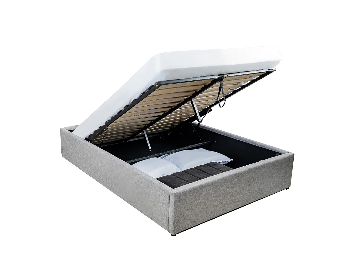 Lit coffre 140x190 cm en tissu gris - ALBA