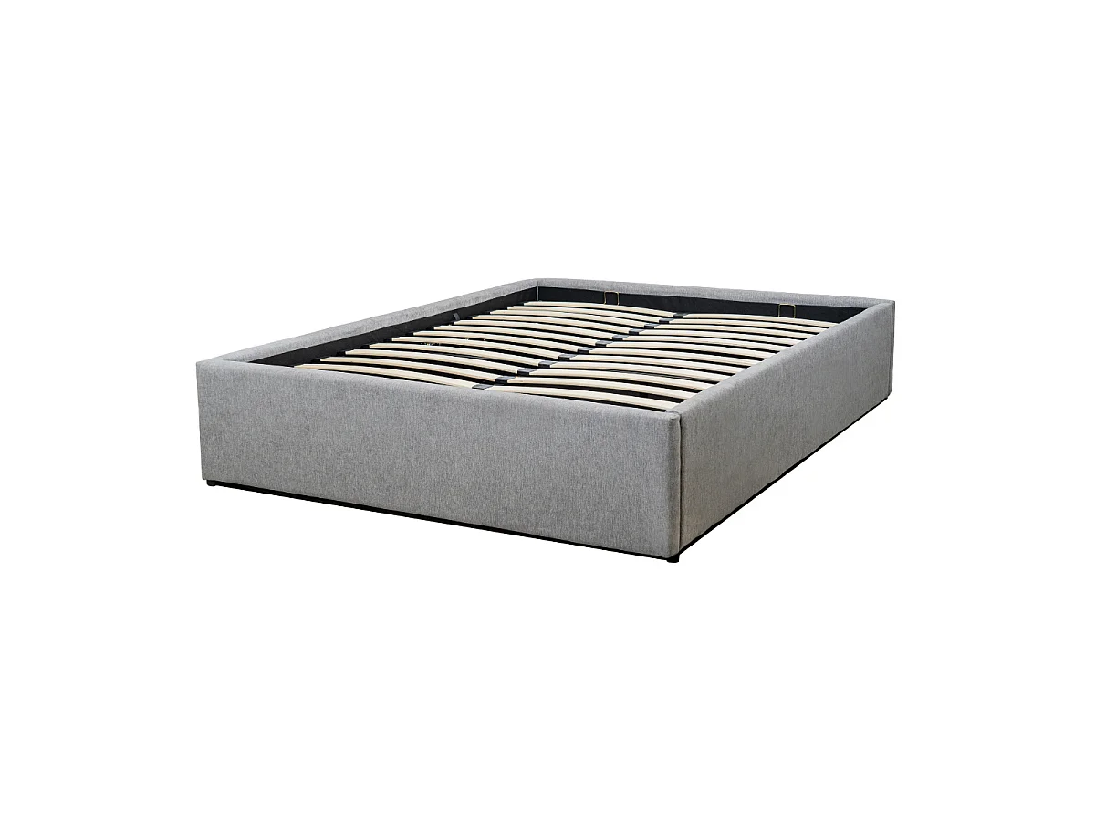 Lit coffre 140x190 cm en tissu gris - ALBA