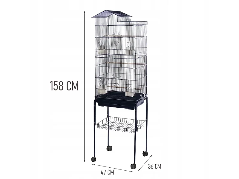 Grande cage à oiseaux avec roulettes, 158 cm – volière métallique Narvas pour perroquets