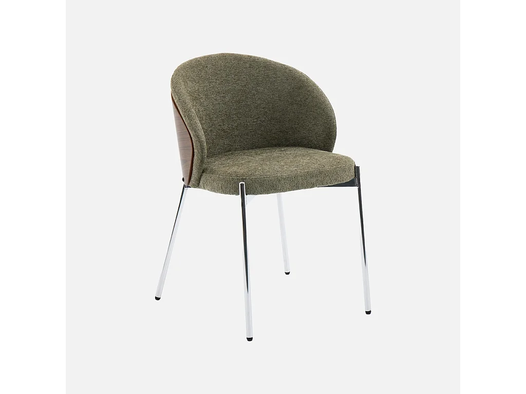 Silla de madera de álamo teñida de nogal, acero y tejido texturizado,