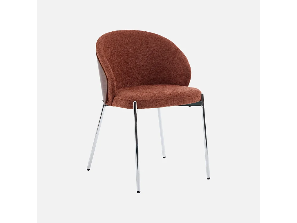 Silla de madera de álamo teñida de nogal, acero y tejido texturizado,