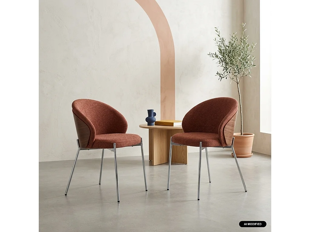 Silla de madera de álamo teñida de nogal, acero y tejido texturizado,
