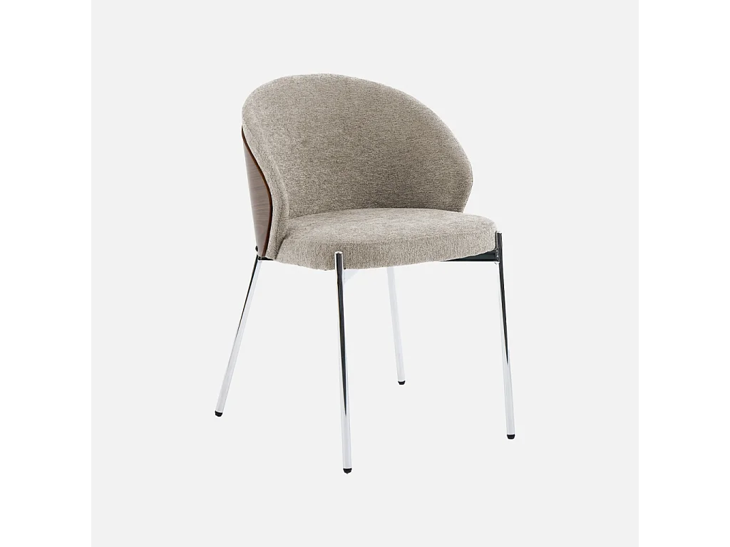 Silla de madera de álamo teñida de nogal, acero y tejido texturizado,