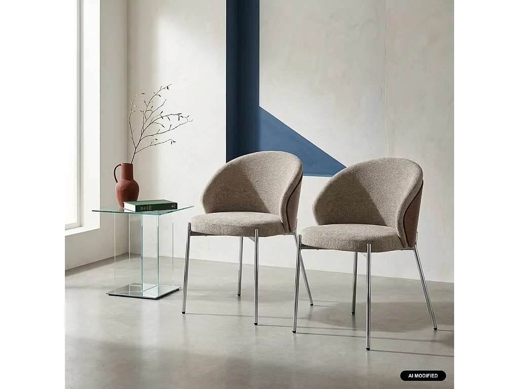 Silla de madera de álamo teñida de nogal, acero y tejido texturizado,