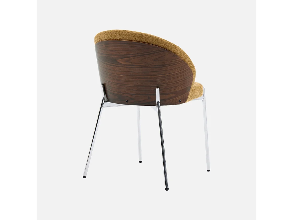Silla de madera de álamo teñida de nogal, acero y tejido texturizado,