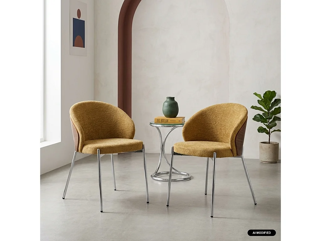 Silla de madera de álamo teñida de nogal, acero y tejido texturizado,