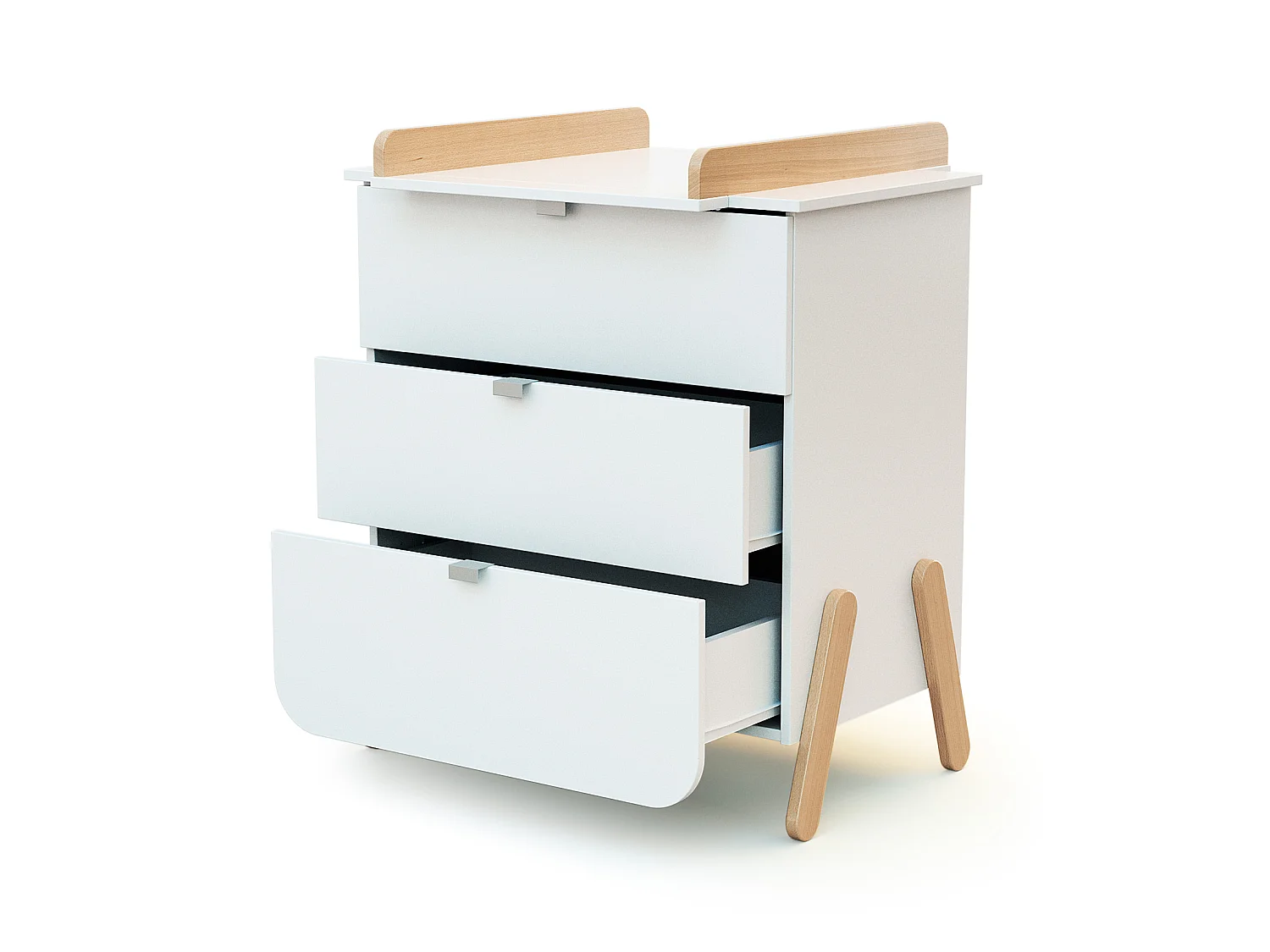 Commode met 3 laden PIRATE in hout Wit en Beuken