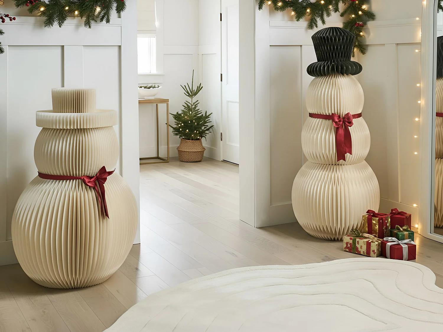 Lot de 2 décorations de Noël KLARALVEN 90/124 cm Bonhomme de neige Beige