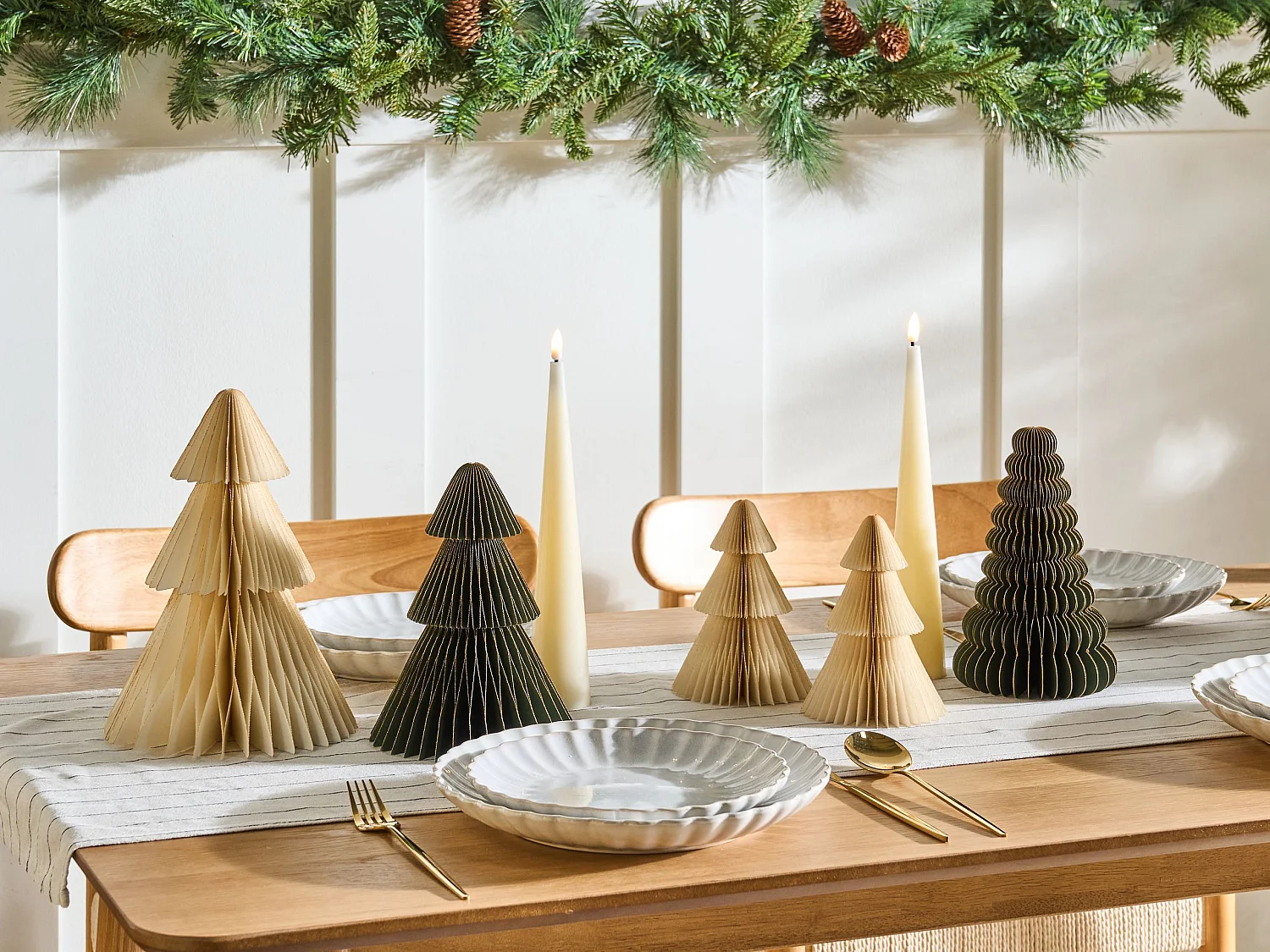 Lot de 5 décorations de Noël VORMA 25 cm Arbre de Noël Beige/vert