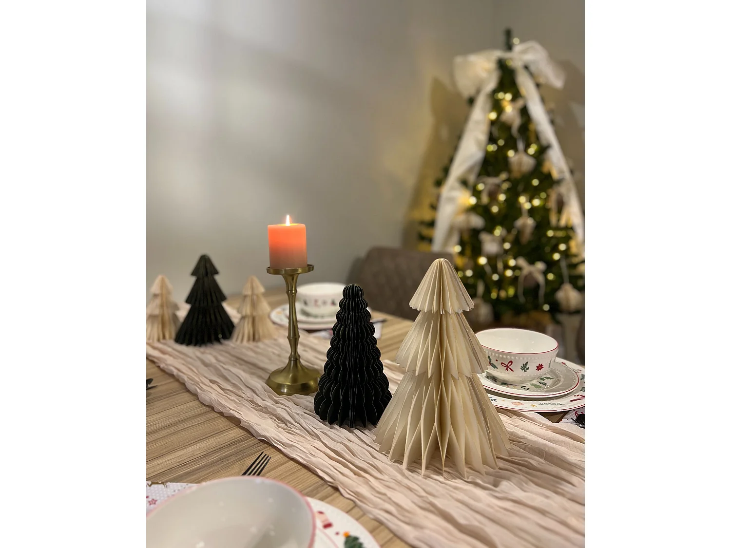 Lot de 5 décorations de Noël VORMA 25 cm Arbre de Noël Beige/vert