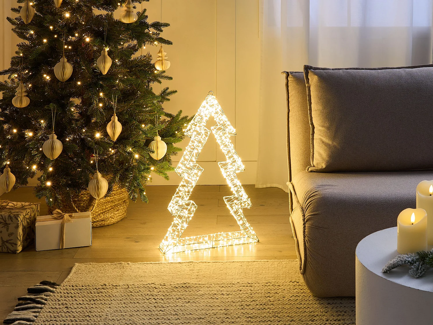 Décoration extérieure LED AKERAN 60 cm Arbre de Noël Argenté