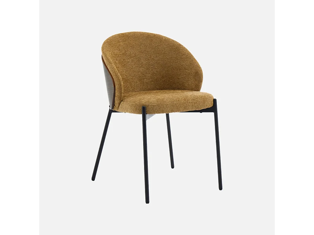 Silla de madera de álamo teñida de nogal, acero y tejido texturizado,