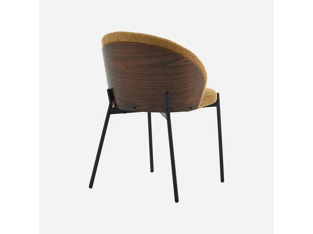 Silla de madera de álamo teñida de nogal, acero y tejido texturizado,