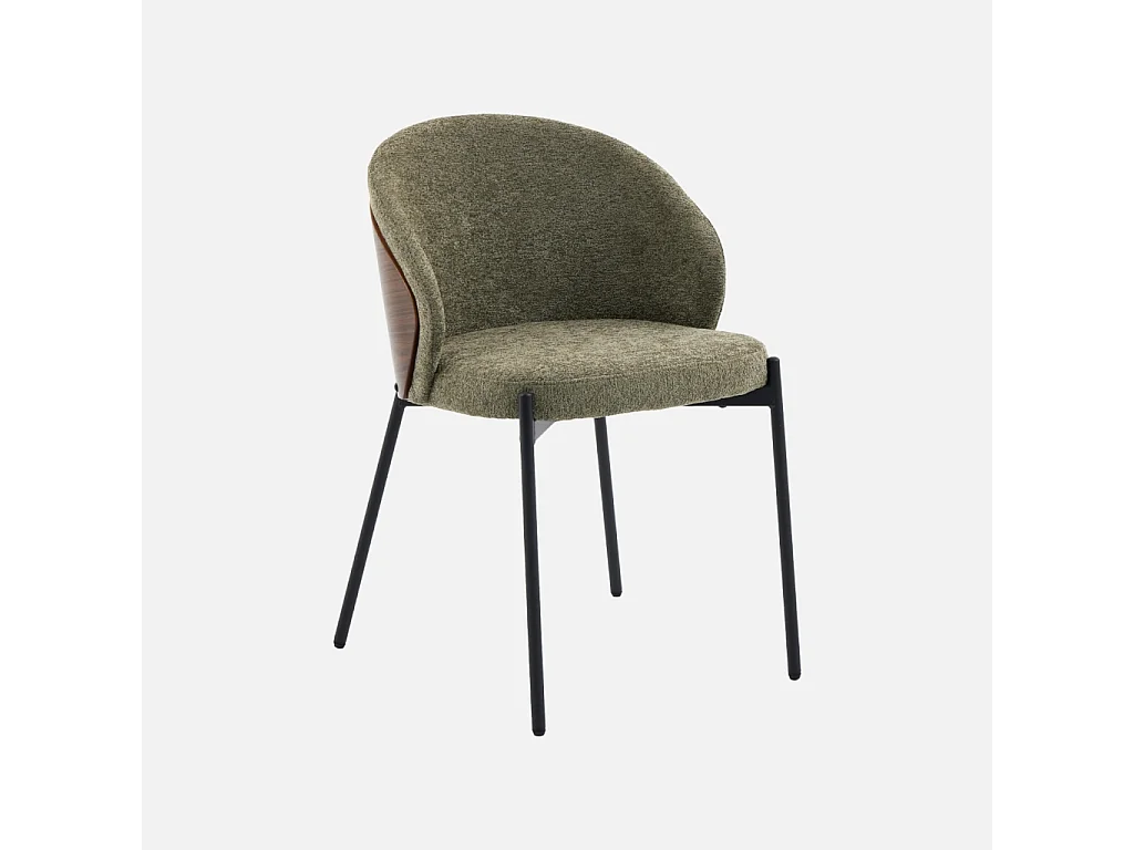 Silla de madera de álamo teñida de nogal, acero y tejido texturizado,
