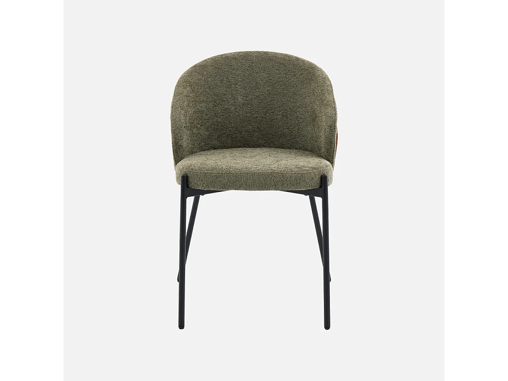 Silla de madera de álamo teñida de nogal, acero y tejido texturizado,