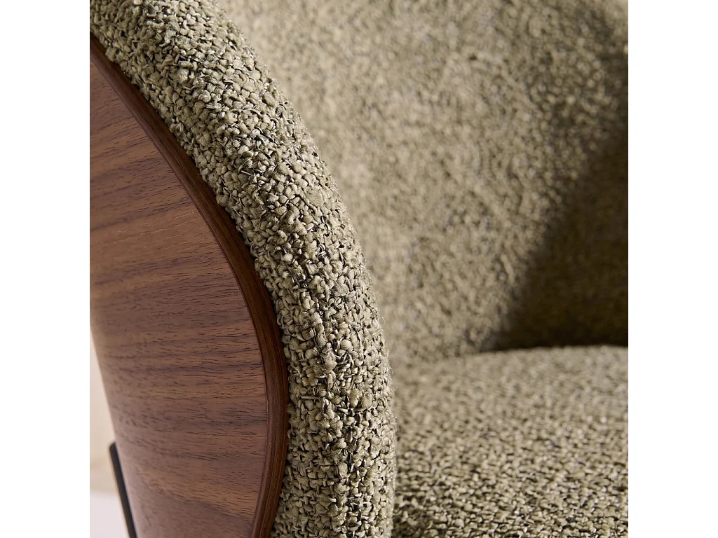 Set 2 sedie in legno di pioppo tinto noce, acciaio e tessuto strutturato, Paul, Verde kaki, 52x54x79