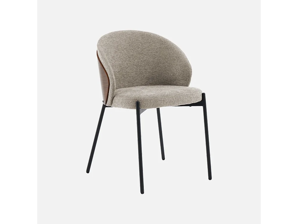 Silla de madera de álamo teñida de nogal, acero y tejido texturizado,